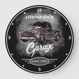 Grande Horloge Ronde Nom Garage Vintage noir Camion depuis la date