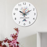 Grande Horloge Ronde Nom Monogramme Arborescence arc-en-ciel<br><div class="desc">Cette horloge murale élégante est décorée d'un arbre en mosaïque coloré. Facilement personnalisable avec votre nom ou monogramme. Parce que nous créons notre propre oeuvre,  vous ne trouverez pas cette image exacte d'autres designers. Mosaïque originale © Michele Davies.</div>