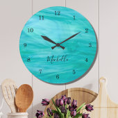 Grande Horloge Ronde Nom Monogramme Turquoise