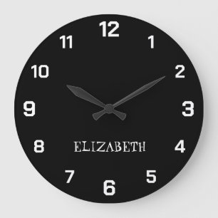 Grande Horloge Ronde Nom noir et blanc minimaliste et élégant