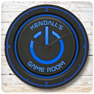 Grande Horloge Ronde NOM PERSONNALISÉ Bouton d'alimentation Neon Pannea