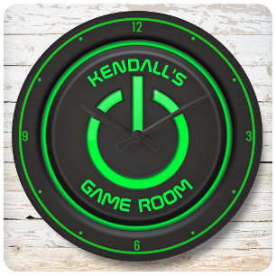 Grande Horloge Ronde NOM PERSONNALISÉ Bouton d'alimentation Neon Pannea