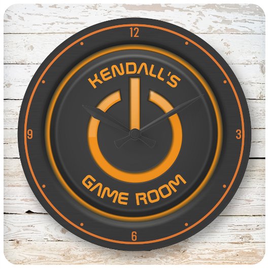 Grande Horloge Ronde NOM PERSONNALISÉ Bouton d'alimentation Neon Pannea
