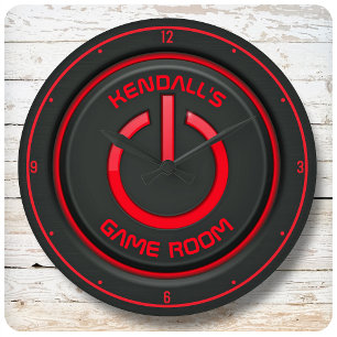 Grande Horloge Ronde NOM PERSONNALISÉ Bouton d'alimentation Neon Pannea