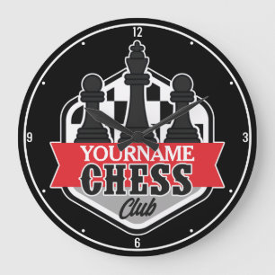 Grande Horloge Ronde Nom personnalisé Chess Player Club Checkmate