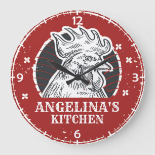Grande Horloge Ronde NOM Personnalisé Chicken Kitchen Cuisine Personna