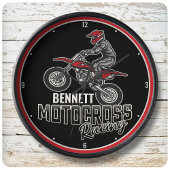 Grande Horloge Ronde Nom personnalisé Dirt Vélo Rider Motocross Racing