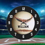 Grande Horloge Ronde Nom personnalisé du baseball<br><div class="desc">Nom personnalisé horloge de baskeball. Conçu par Thisisnotme©</div>