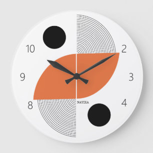 Grande Horloge Ronde Nom personnalisé minimaliste Art Japon Orange Noir