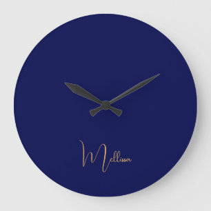 Grande Horloge Ronde Nom personnalisé minimaliste bleu