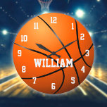Grande Horloge Ronde Nom personnalisé personnalisé personnalisé Basketb<br><div class="desc">Horloge de basket-ball de nom personnalisé. Conçu par Thisisnotme©</div>