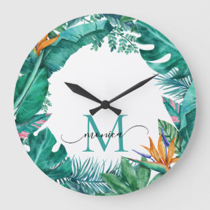 Grande Horloge Ronde Nom personnalisé Tropical