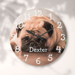 Grande Horloge Ronde Nom photo personnalisé de l'animal de compagnie<br><div class="desc">A fun design which you can personalize with your pet's name and photo to create a unique venin. Designed by Thisisnotme</div>