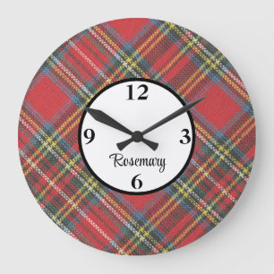 Grande Horloge Ronde Nom sur 10 en Tartan écossais encadré en acrylique