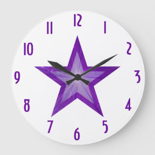 Grande Horloge Ronde 'nombres' de l'étoile violette arrondi blanc