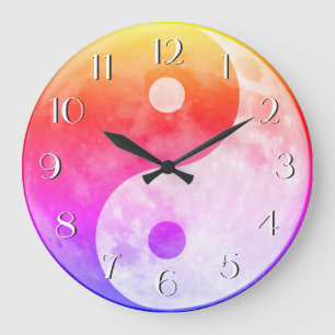 Grande Horloge Ronde Nombres élégants de lune lumineuse colorée de Yin