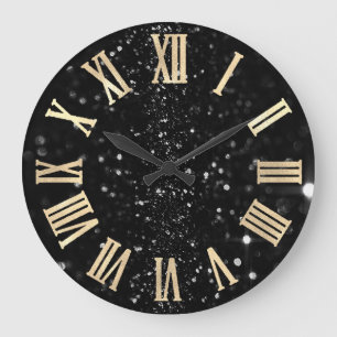Grande Horloge Ronde Nombres romains de Champaig de graphite d'or noir