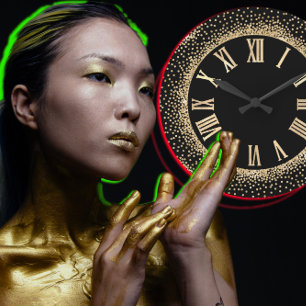 Grande Horloge Ronde Nombres romains de parties scintillantes d'or de
