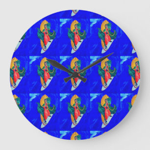 Grande Horloge Ronde nonnes surfantes sur l'horloge bleue de vague