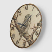 Grande Horloge Ronde Northern Hawk Owl Wood Clock (Angle)