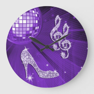 Grande Horloge Ronde Note lilas pourpre scintillante de musique et