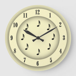 Grande Horloge Ronde Notes de musique jaunes avec chiffres romains