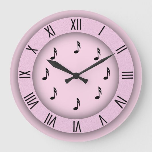 Grande Horloge Ronde Notes de musique roses avec chiffres romains (Recto)