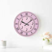 Grande Horloge Ronde Notes de musique roses avec chiffres romains (Maison)