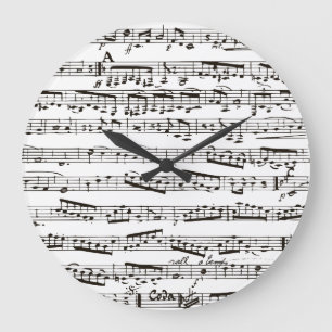 Grande Horloge Ronde Notes musicales noires et blanches