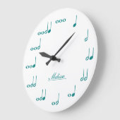 Grande Horloge Ronde Notes musicales personnelles - teal blue (Angle)