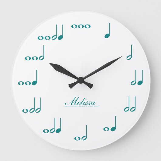 Grande Horloge Ronde Notes musicales personnelles - teal blue (Recto)