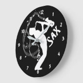 Grande Horloge Ronde Notes musicales Saxophone Player Musiciens (Angle)