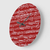 Grande Horloge Ronde Notes rouges de musique (Angle)