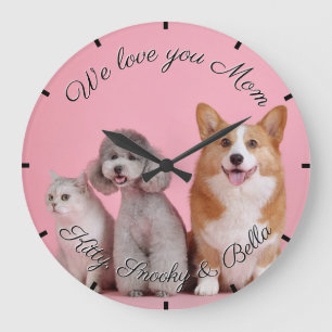 Grande Horloge Ronde Nous Vous Aimons Maman Animaux Acryliques Mur Horl