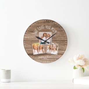 Grande Horloge Ronde NOUS VOUS AIMONS MUM Custom Photo Collage Fête des