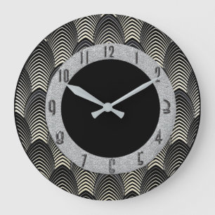 Grande Horloge Ronde Nouveau style Art déco Noir et argent