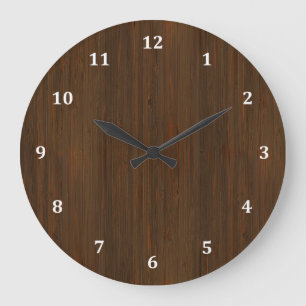 Grande Horloge Ronde Noyer foncé Brown Bambou en bois Grain Look