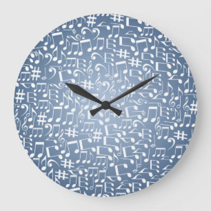 Grande Horloge Ronde Nuances Bleu Fumé Sombres à Claires Notes de Musiq