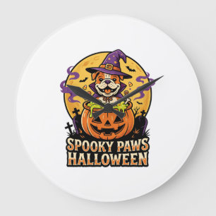 Grande Horloge Ronde Nuit de citrouille bouledogue Halloween