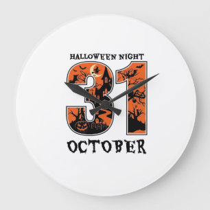 Grande Horloge Ronde Nuit d'Halloween Maison Hantée d'Octobre Sorcière