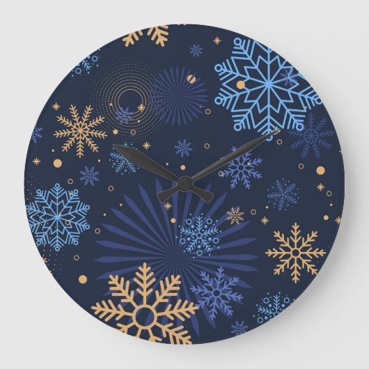 Grande Horloge Ronde Nuit d'hiver : Blue Snowflake Motif. (Recto)