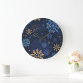Grande Horloge Ronde Nuit d'hiver : Blue Snowflake Motif. (Maison)
