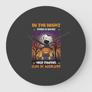 Grande Horloge Ronde Nuit Halloween Citrouille Haut de Forme Lune Cimet
