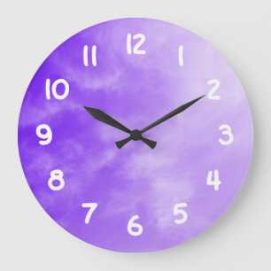 Grande Horloge Ronde Numbers blancs Purple Sky Wall Clock