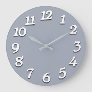 Grande Horloge Ronde Numéro minimal Gray Silver Grey White Blue Pastel
