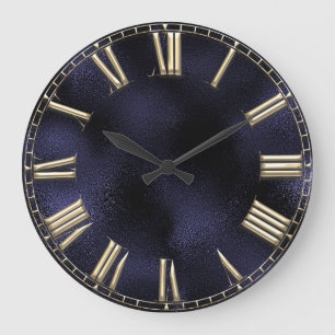 Grande Horloge Ronde Numéro Romain Bleu Verre Métallique Minimal
