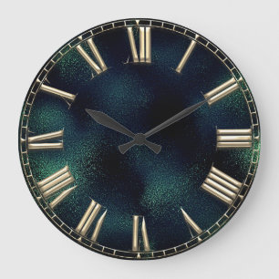 Grande Horloge Ronde Numéro romain Tropical Green Gold Glass métallique