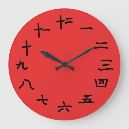 Grande Horloge Ronde Numéros chinois sur l'horloge à mur rouge (Recto)