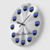 Grande Horloge Ronde Numéros de ligne bleue mince (Angle)