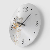 Grande Horloge Ronde Numéros Gold Flower Silver (Angle)